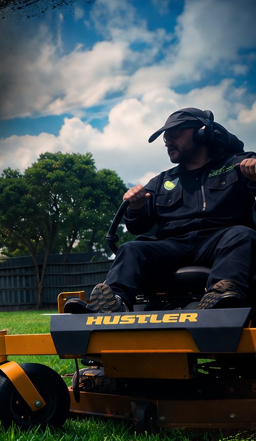 Commercial zero-turn ride-on mower on an Ipswich lawn